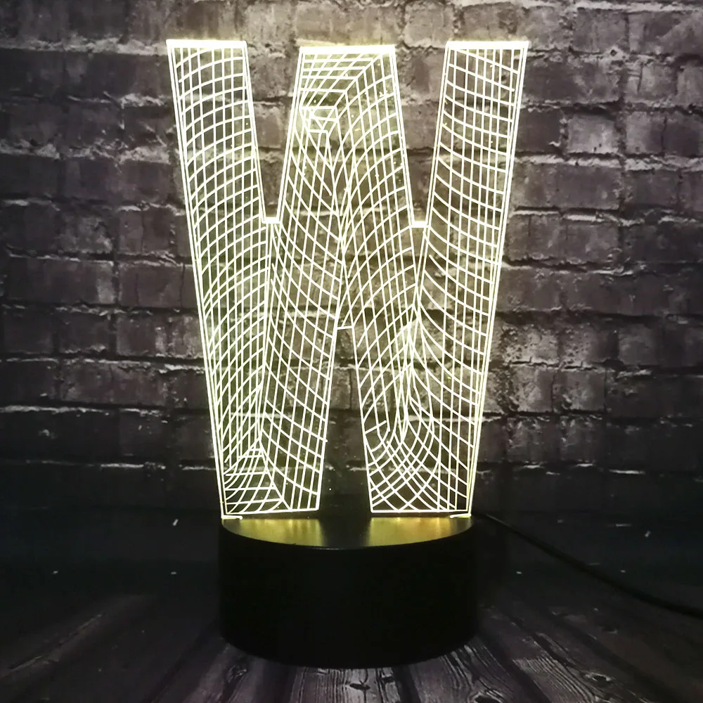 Модный 3D лампы освещения алфавитные буквы W многоцветный Ночная лампа LED RGB лампа USB сенсорный украшение для дома, ресторана, подарок для детей