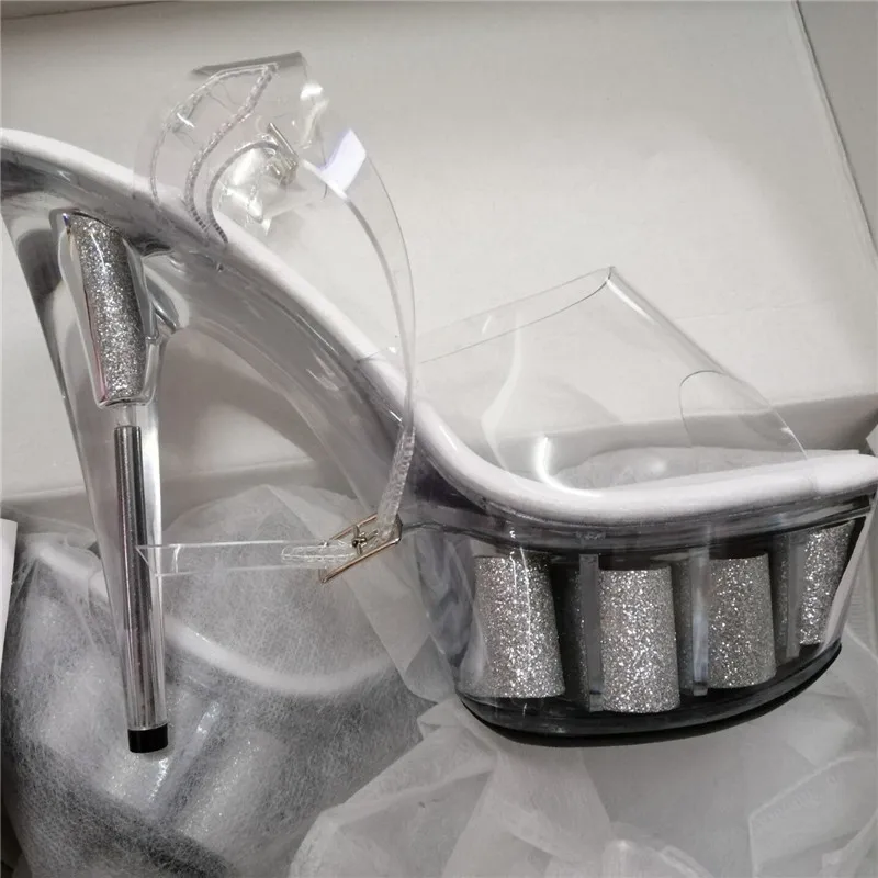 Пикантные босоножки с кристаллами на высоком каблуке 15 см шпильки 6 дюймов