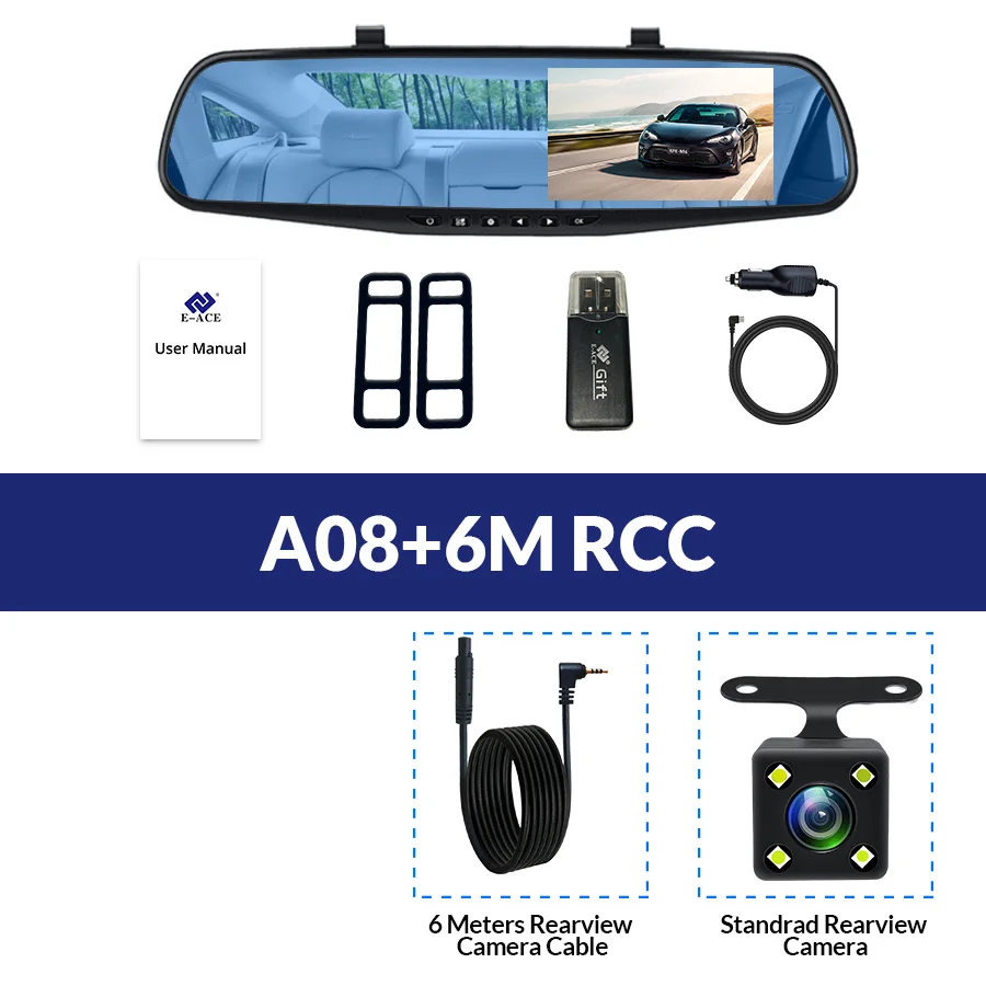 E-ACE Full HD 1080 P Автомобильный видеорегистратор Камера Авто 4.3 дюймов Зеркало заднего вида цифрового видео Регистраторы объектив registrat видеокамера