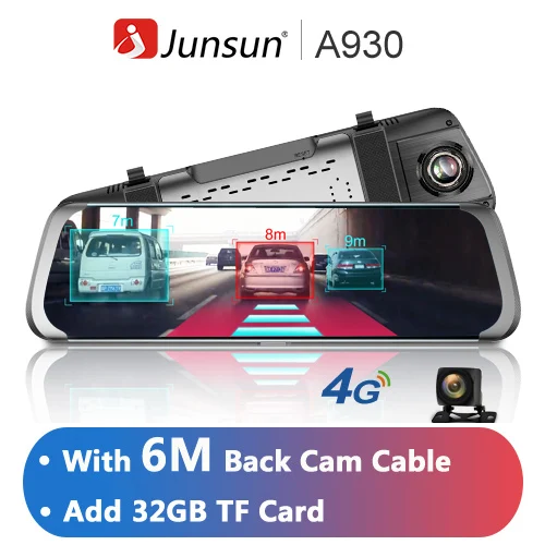 Junsun A930 10 ''adas поток медиа зеркало заднего вида Avtoregistrator 4 г Android Smart тире камера FHD 1080 P Авто регистраторы gps - Название цвета: 6 meter cable 32GB