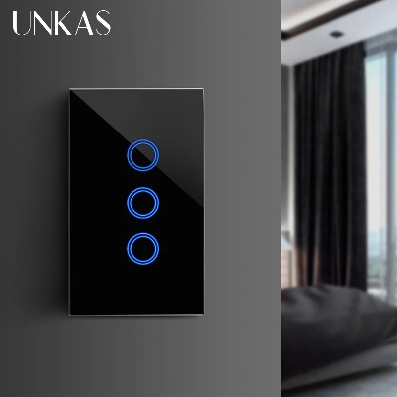 

UNKAS EU/US/UK/AU Standard Smart Home LED Light Touch Switch for LED Bulb Wall Touch Switch 1/2/3 Gang 1 Way Crystal Glass