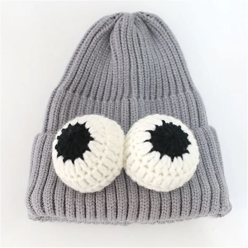 2019 зимние серые милые детские шапки с большими глазами теплые унисекс для