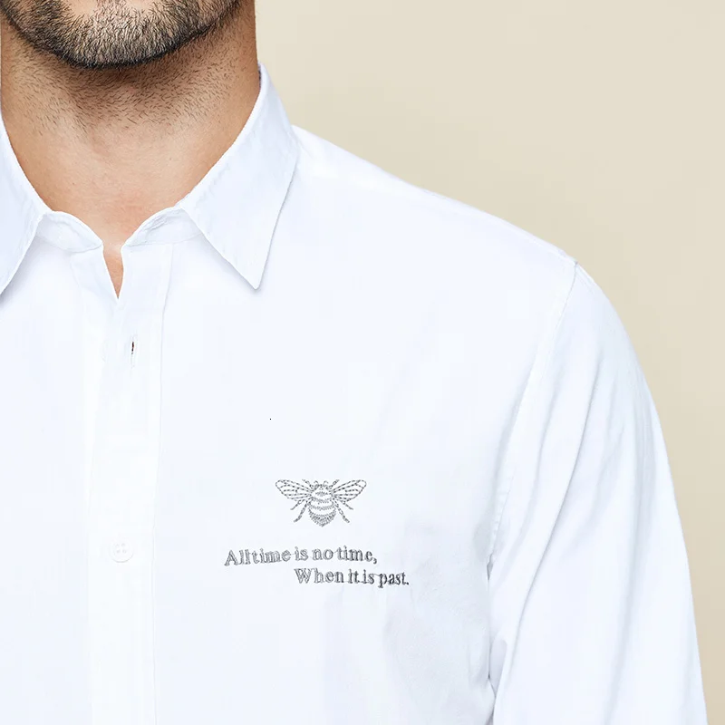 KUEGOU 2019 осень 100% хлопок белая рубашка с вышивкой мужская повседневная приталенная