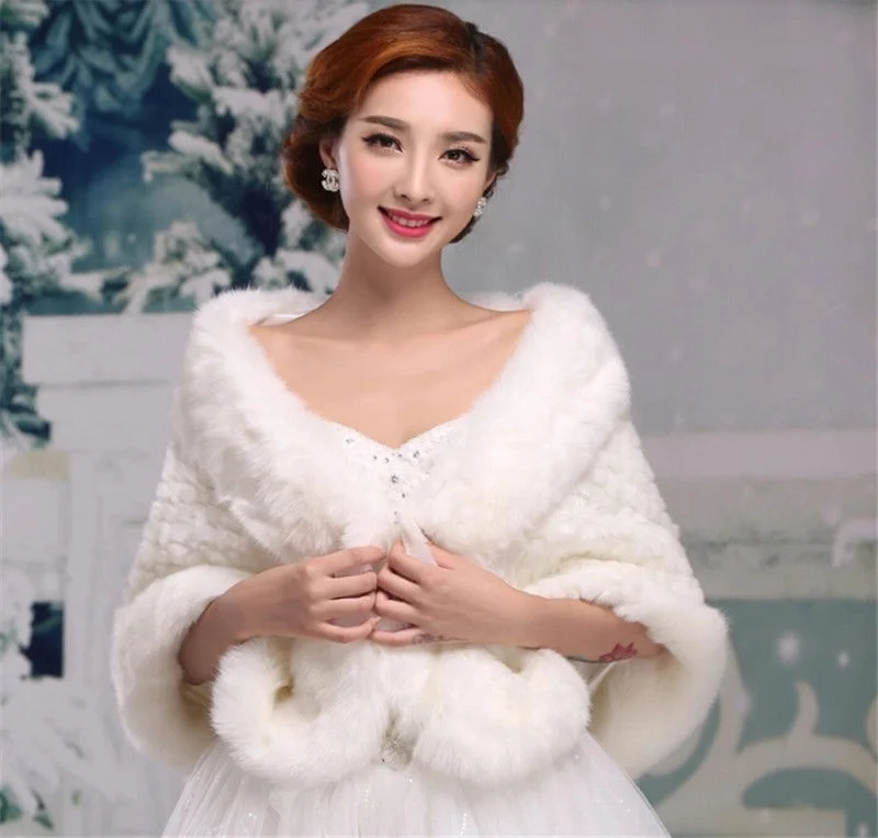 Женская свадебная шаль зимняя теплая для невесты накидка из искусственного меха