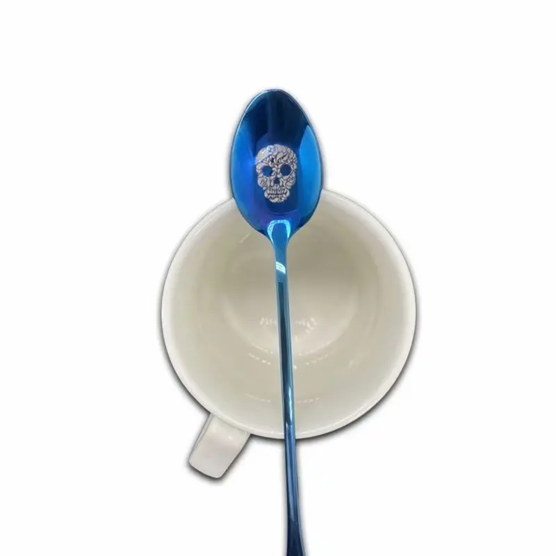 Кофейная ложка из нержавеющей стали с лазерной гравировкой черепа длинные