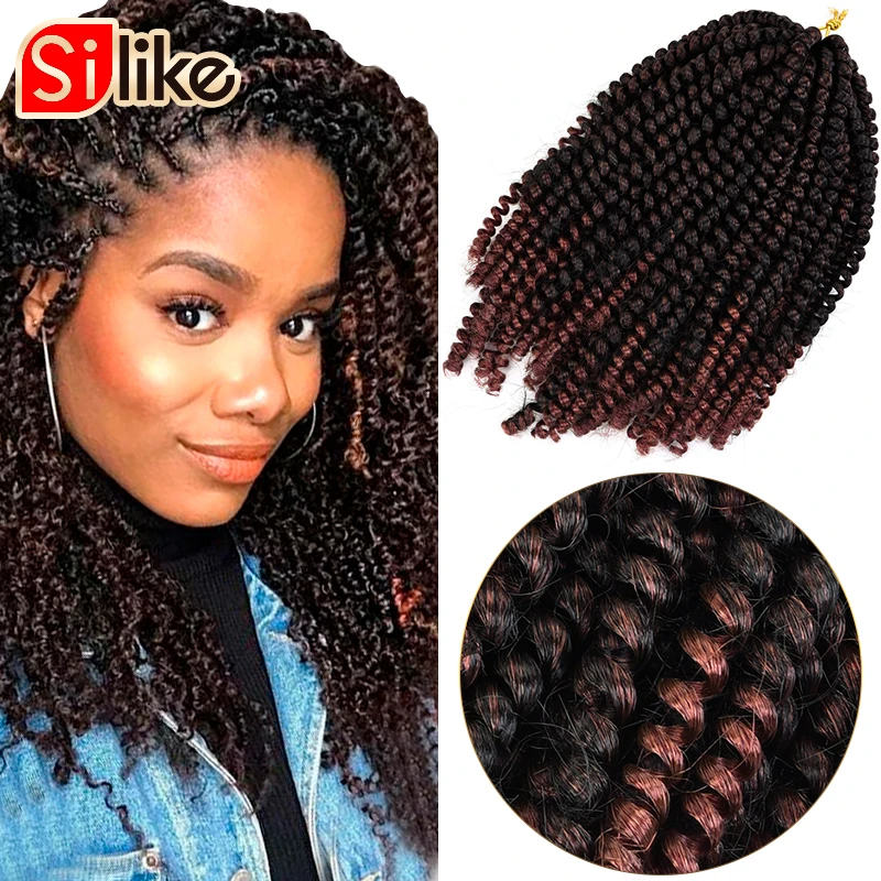 Silike 8 inch Fluffy Spring Twist Hair Crochet Braids Ombre Synthetic Crochet Braiding Hair Extensions Twists For Women110g/pack