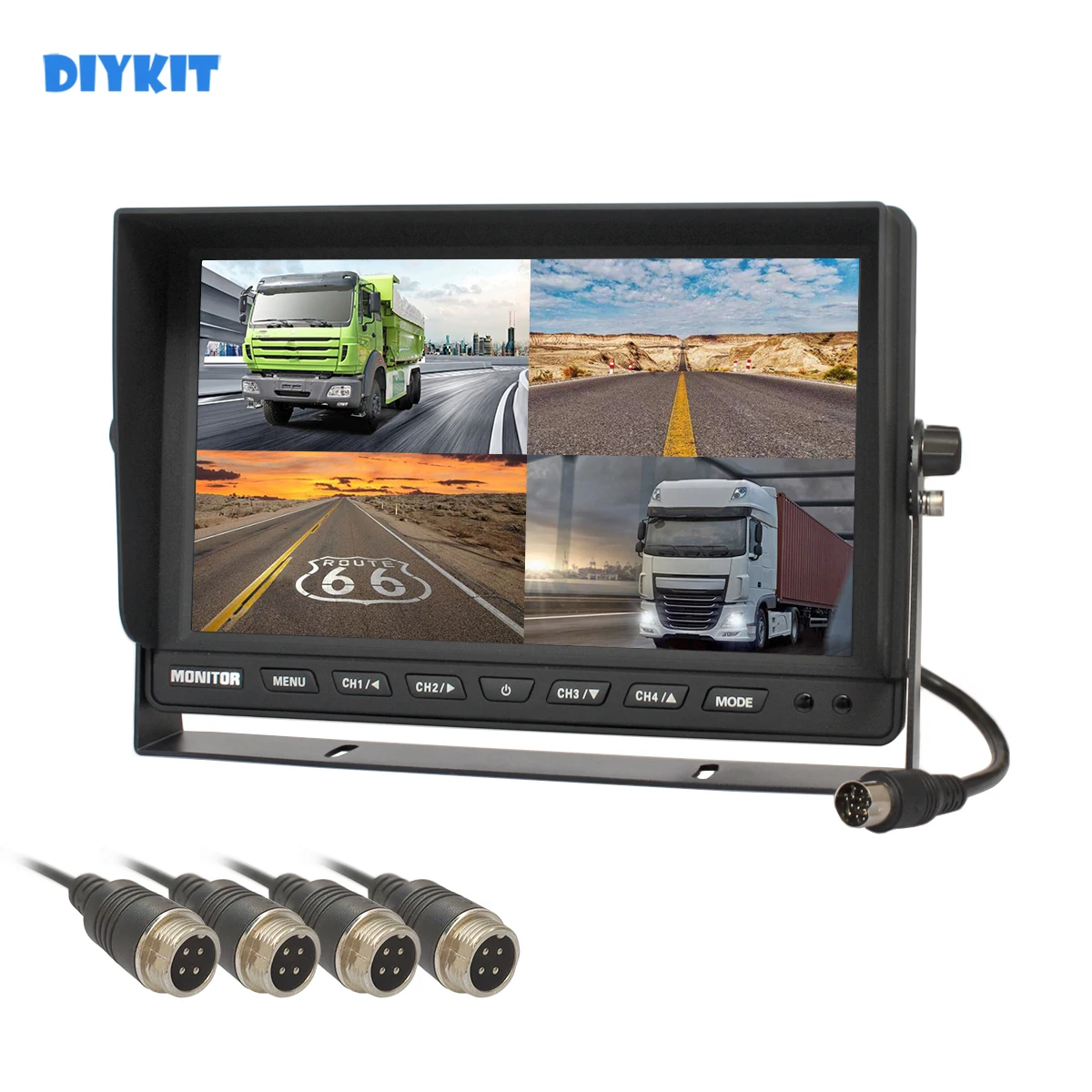 

DIYKIT 4CH 4PIN DC12V-24V 10" 4 Split Quad LCD Screen Display Color Rear View Car Monitor for Car Truck Bus Reversing Camera