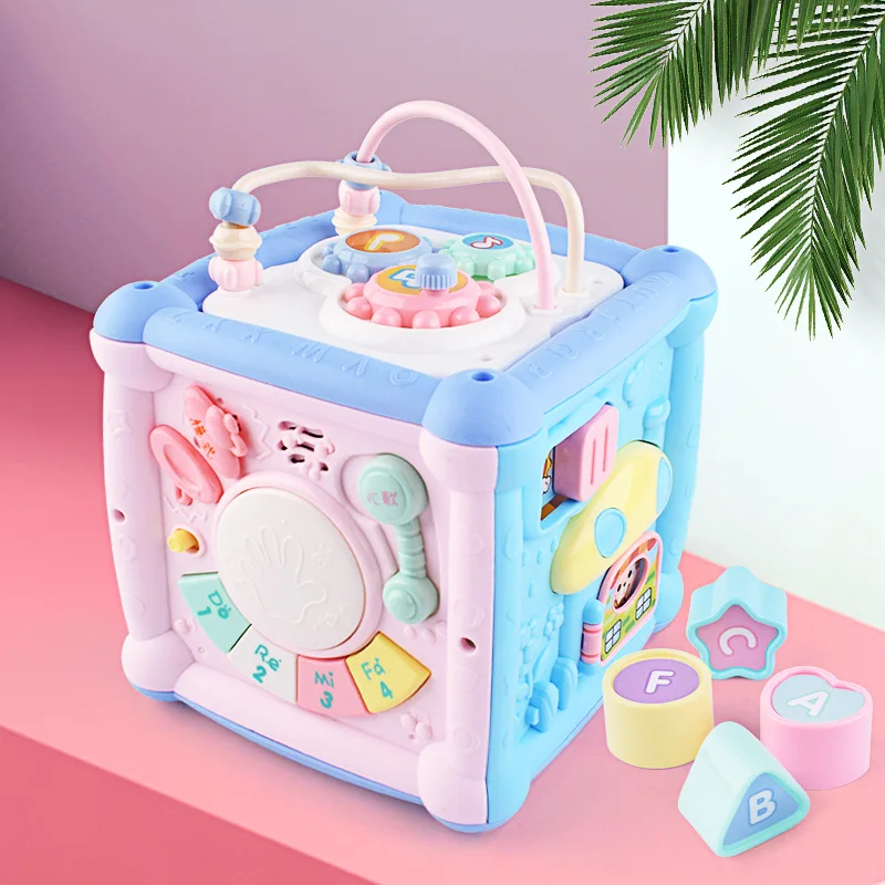 Children Clapping Drum Music Hand Clapping Drum Multi-functional Wisdom Cube Hexahedron Early Education 0-12 Educational Toys