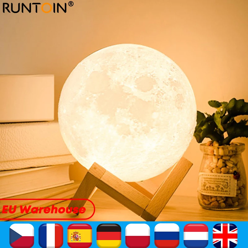 

LED Night Light 3D Print Moon Lamp 16 Colors Touch Remote Control Rechargeable Creativity Children'S Night Lamp For Home Bedroom