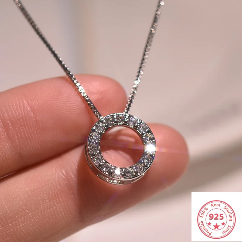 Серебро 925 Пробы Колье и кулон ювелирные изделия для женщин Корейский полный алмазный круг кулон роскошный пирсционки серебро 925 пробы ожерелье девушка серебряные украшения серебро 925 gümüş кольцо