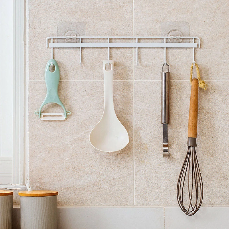 

6 Hooks Wall Hanging Hook Rack Kitchen Kitchenware Towel Hook Hanger For Wall Door Back Kitchen Bathroom Organizer Self Adhesive