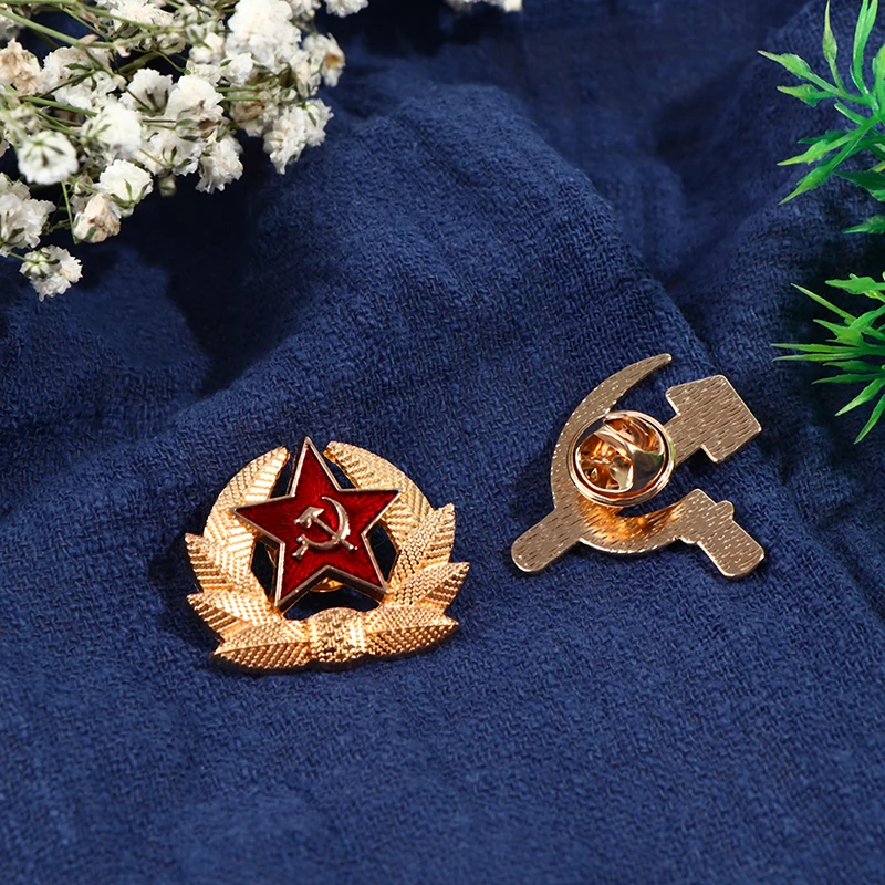 Эмалированный значок в стиле ретро с символом СССР красная звезда серп