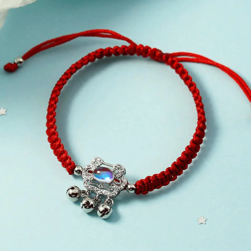 Роскошный браслет KOFSAC из красной веревки с геометрическим замком и стразами