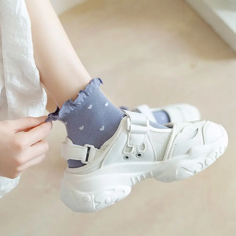 

New Women's Socks Cotton Harajuku Ins Japanese Cute Lace Little Love Korean Style Spring Summer For Girls Size 36-43