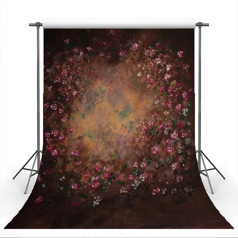 

Hand Painting Flower Backdrop Adult Kids Photography Oil Abstract Background Rose Dark Brown Artistic Portrait Child Photostudio