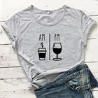 Футболка женская с коротким рукавом Am Coffee Pm, смешная хлопковая рубашка с рисунком вина, белый Повседневный Топ