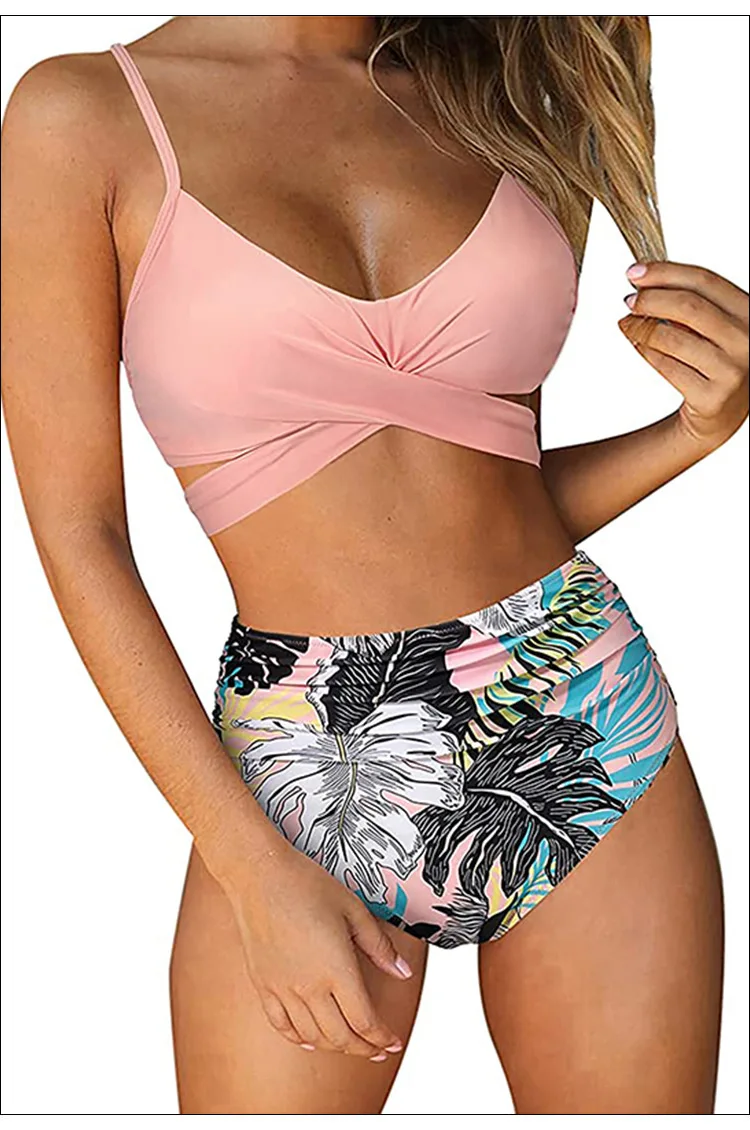 

Женский комплект бикини с высокой талией и цветочным принтом