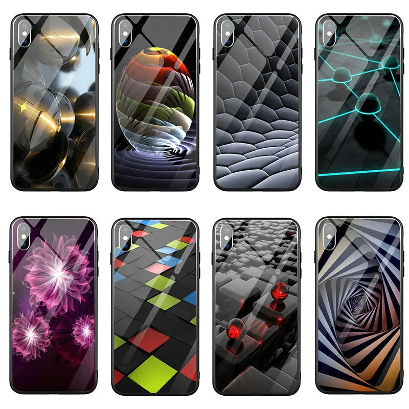 Tempered Glass Phone Cases for iphone 7 5 5S SE 2020 6S 6 8 Plus X XR XS 11 Pro Max Shell 3D Stereoscopic Pattern | Мобильные