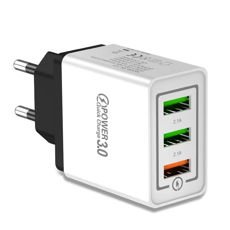 USLION 3 Ports USB Charger Quick charge 3.0 for iPhone X S 8 7 6 EU&US Plug Fast Wall Charger Charging For Samsung Xiaomi Huawei - Тип штекера: Black