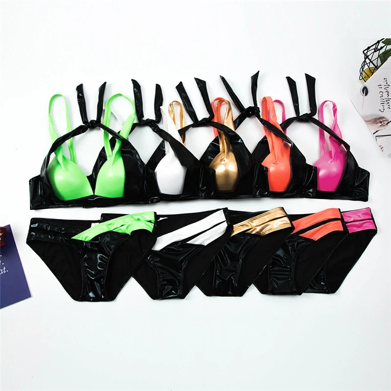 Новый сексуальный купальник из искусственной кожи 2020 женский сплошной лоскутный