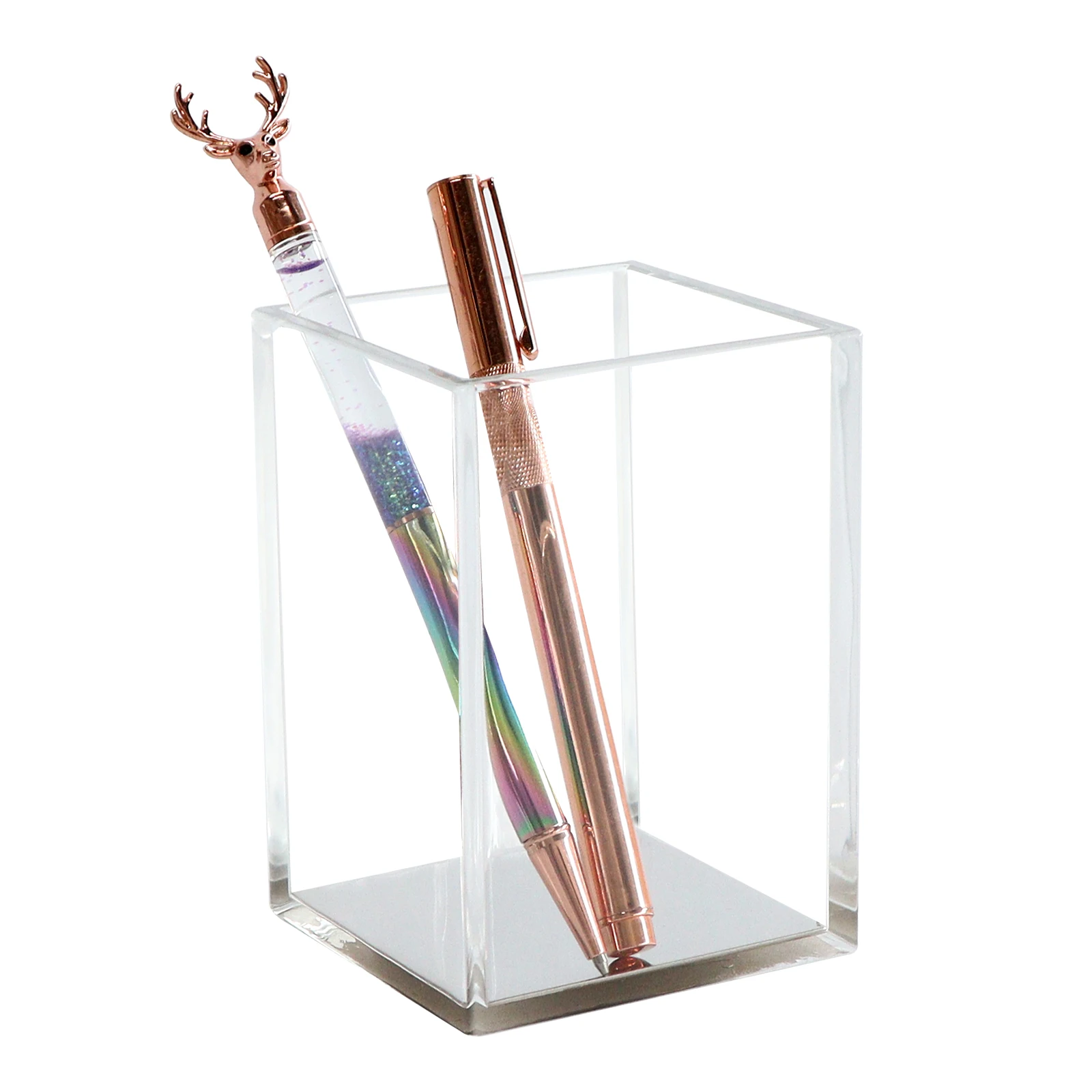 Clear Acrylic Silver Pen Holder Can Be Used For Vase Pencils And Other Stationery Desktop Office Storage Supplies