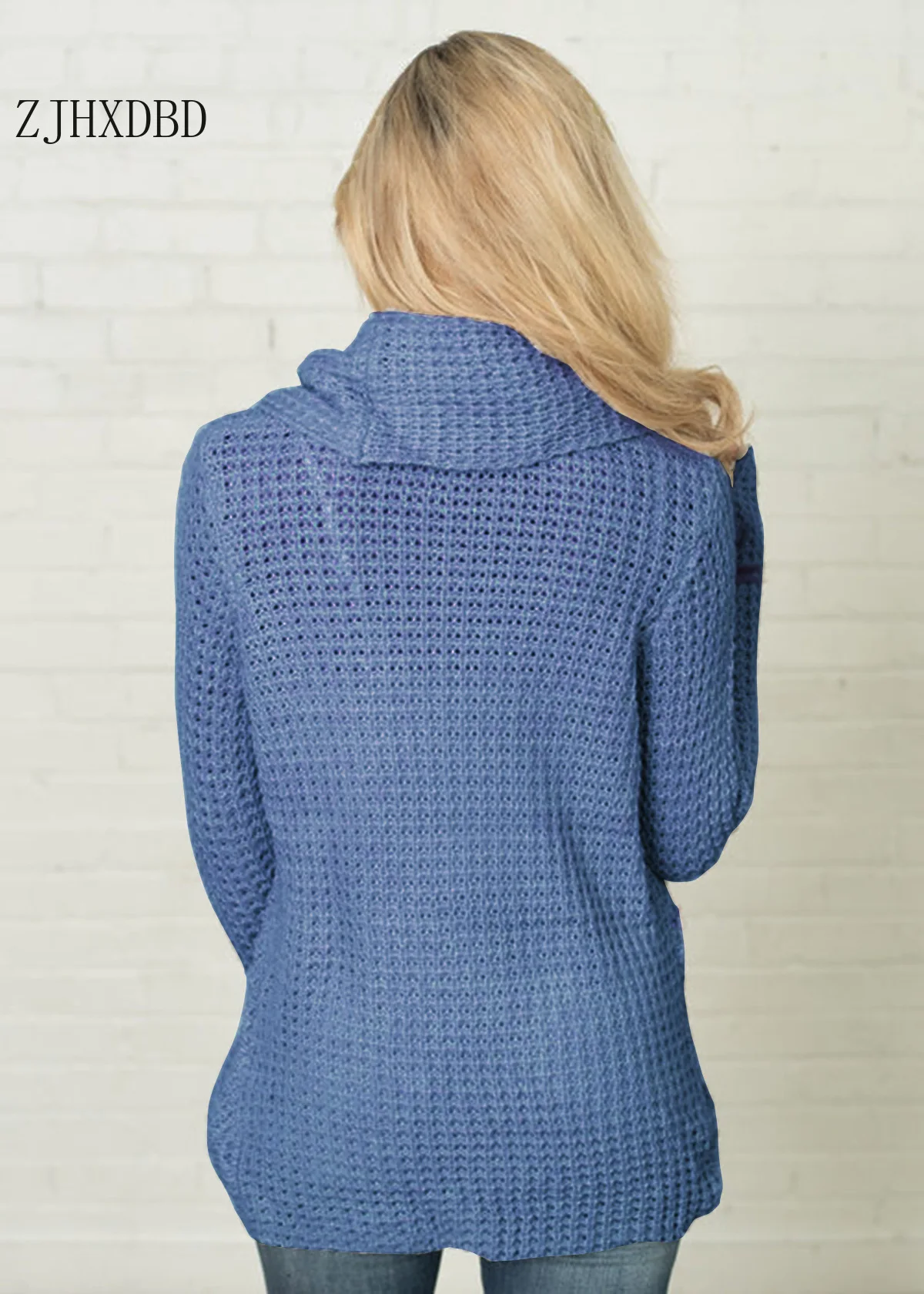 

2020 Womens Criss-cross Blue Turtleneck Sweater Casual Knitted Solid Long Sleeve Pullover Tops Jumper Autumn Winter Warm Sweater