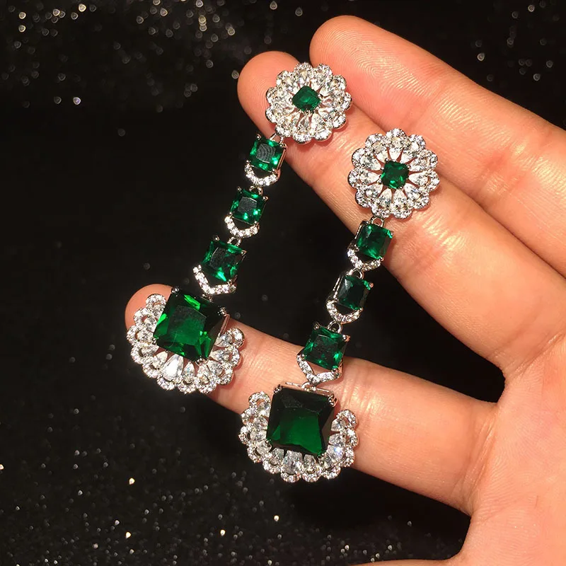 

S925 silver needle luxury emerald lace earrings dinner dress accessories creative elegant hipster earrings