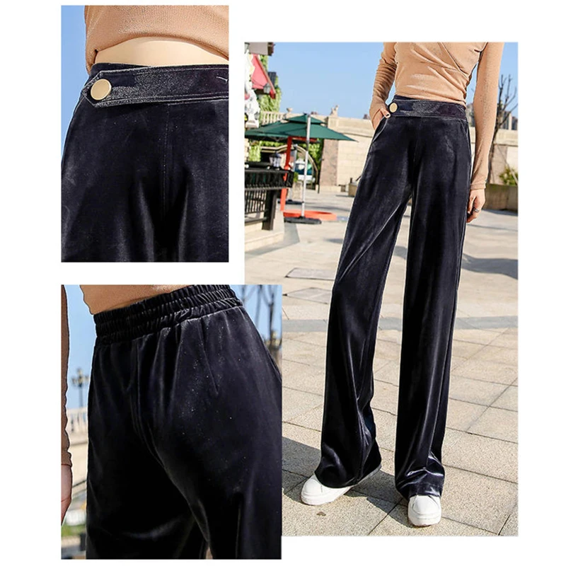 

Streetwear Straight Wide Leg Pants Plus Size S-4XL Loose Sports Pants Women Harajuku High Waist Spring Summer Velvet Trousers