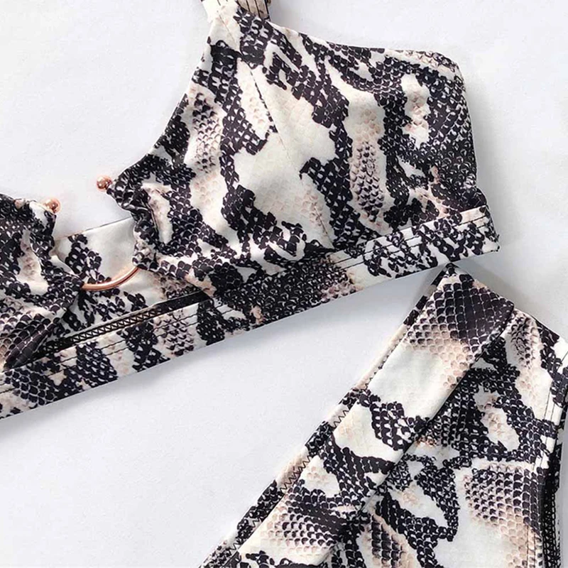 

Sexy Bikini Set Women High Waist Leopard Snake Print Split Swimsuit Push Up Bandeau Thong Brazilian Biquini Swimwear 2021New