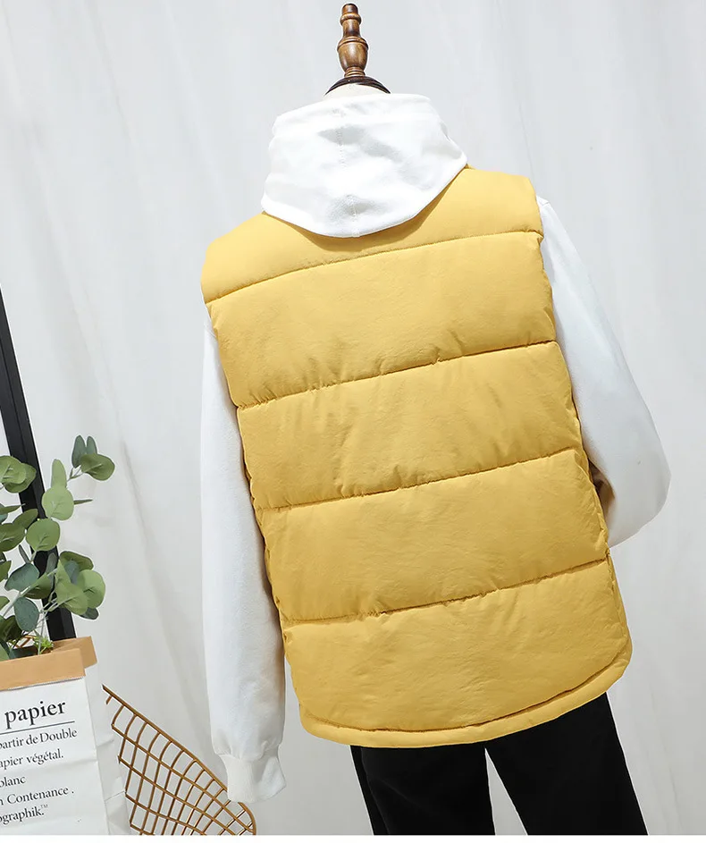 

Winter Women Vest Coat Solid Turn Down Collar Sleeveles Thicken Warm Zipper Vest Coat Solid Color Short Down Cotton Vests Jacket