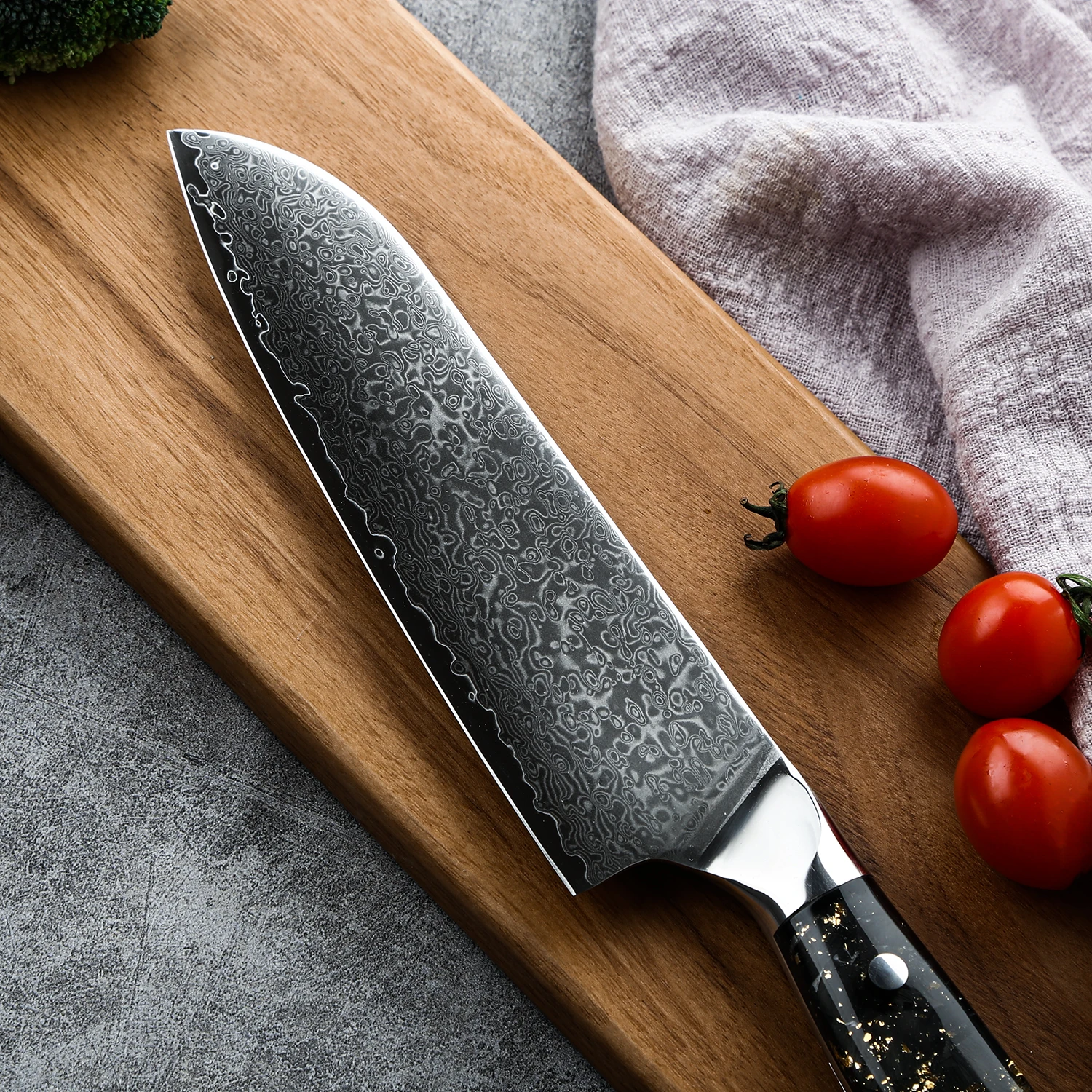Murah TOLIMER Pisau Dapur Damaskus Jepang Set Serat Karbon Dan Pegangan Resin Pisau Koki Santoku Pisau Tajam Pisau Pengiris Daging