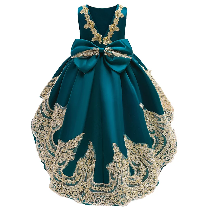 Платье для девочек От 2 до 8 лет кружевное платье с хвостом банкетное вечернее