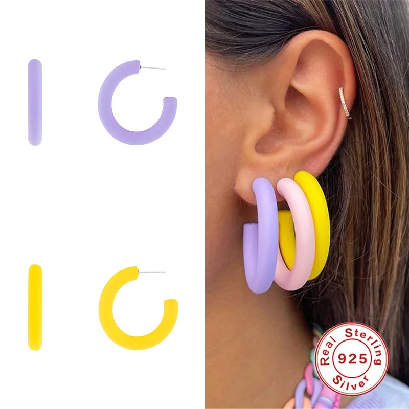 

Aide 925 Sterling Silver Oil Drop C Shape Earrings For Women Round Colorful Enamel Ear Piercing Stud Earrings Fashion Jewelry