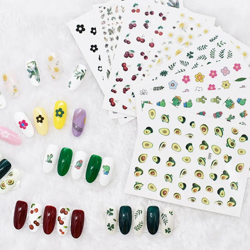 Наклейки для ногтей с авокадо цветком листьями из мультфильмов киви апельсином