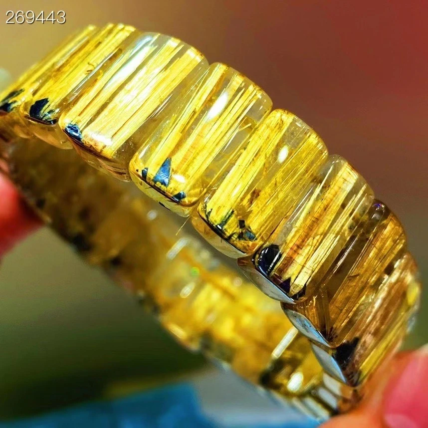 

Натуральный золотистый рутилированный титановый кварцевый браслет для женщин и мужчин 16,8x9,5x6 мм бразильский Прозрачный Прямоугольный брас...
