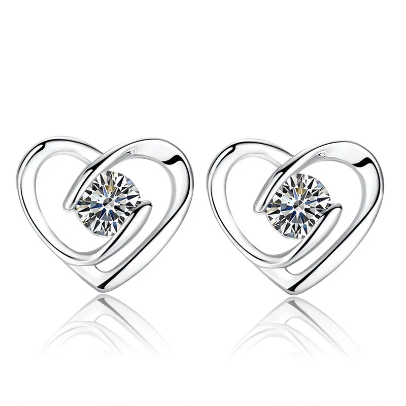 

Simple 925 Sterling Silver Stud Earrings For Girls Women Gift Hollow Heart Sweet Wedding Earring Party Jewelry