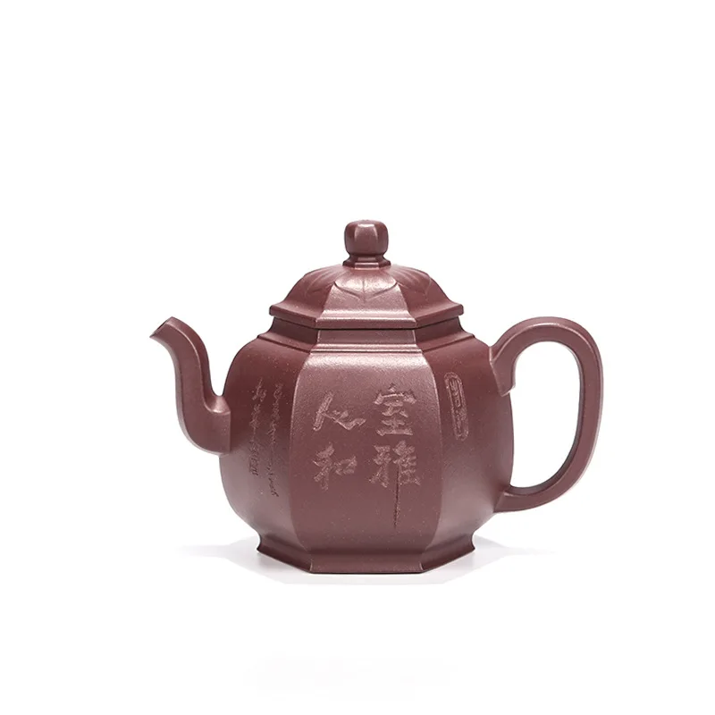 

Yixing purple clay teapot famous hand carved hexagonal palace lantern teapot