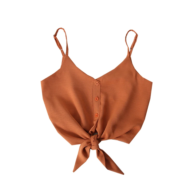 

Spring and Summer New Fashion All-match V-neck Slim Slimming Hem Lace Knotted Short Camisole Women