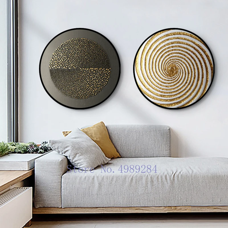 Modern Wall Hanging Art Paintings Abstract Home Cartoon Background Round Picture Frame Golden Decoration |