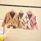 Свитер для девочек, модный вязаный кардиган в Корейском стиле с принтом моркови, одежда для малышей на весну и осень, повседневный Детский свитер, кардиган 2019