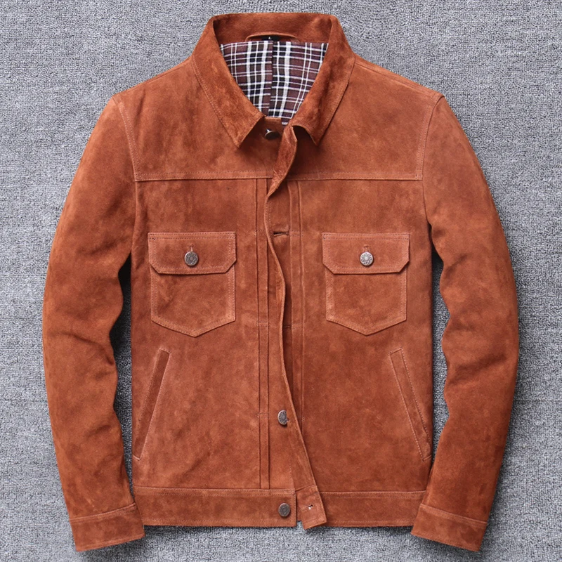 Короткая куртка из натуральной воловьей кожи с мехом красивое Свободное пальто