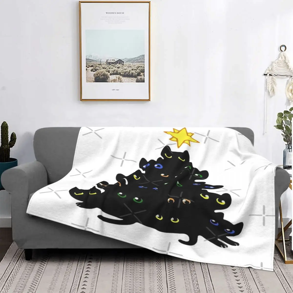 

Meowy-Manta navideña de gato, colcha a cuadros para cama, sofá, cubierta de playa, manta doble, textil de lujo para el hogar