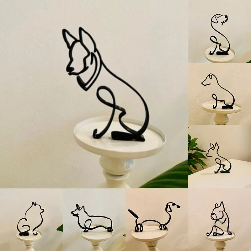 

Minimalist Art Dog Sculpture Decoration Ornaments Crafts Personalized GiftCartoon Metal Decor Modern Home Office Accessories