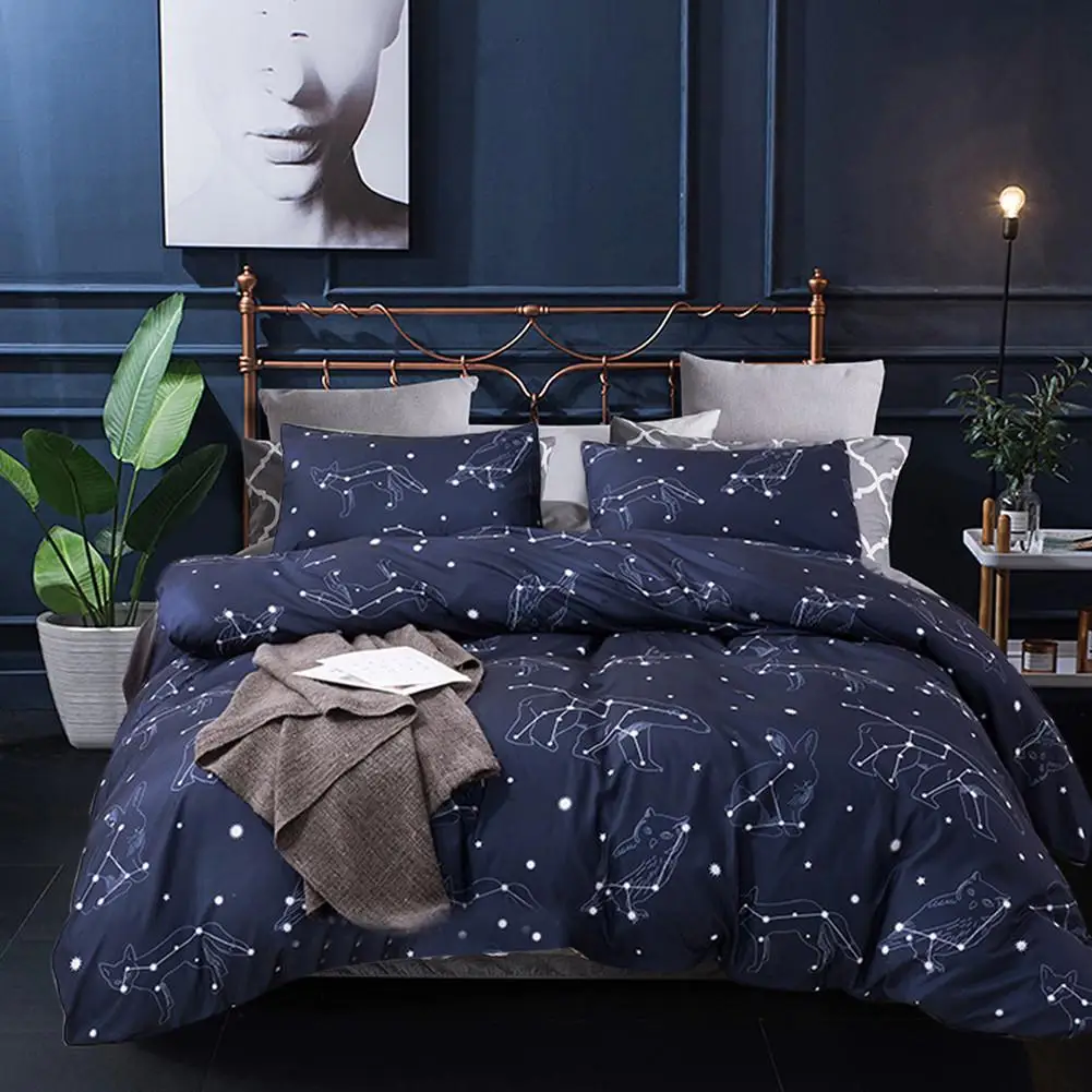 

3 Pcs Quilt Cover Set Simple Comfortable Tencel Cotton Printed Bedding 2 Pcs Pillowcase For Bedroom Comforter Set