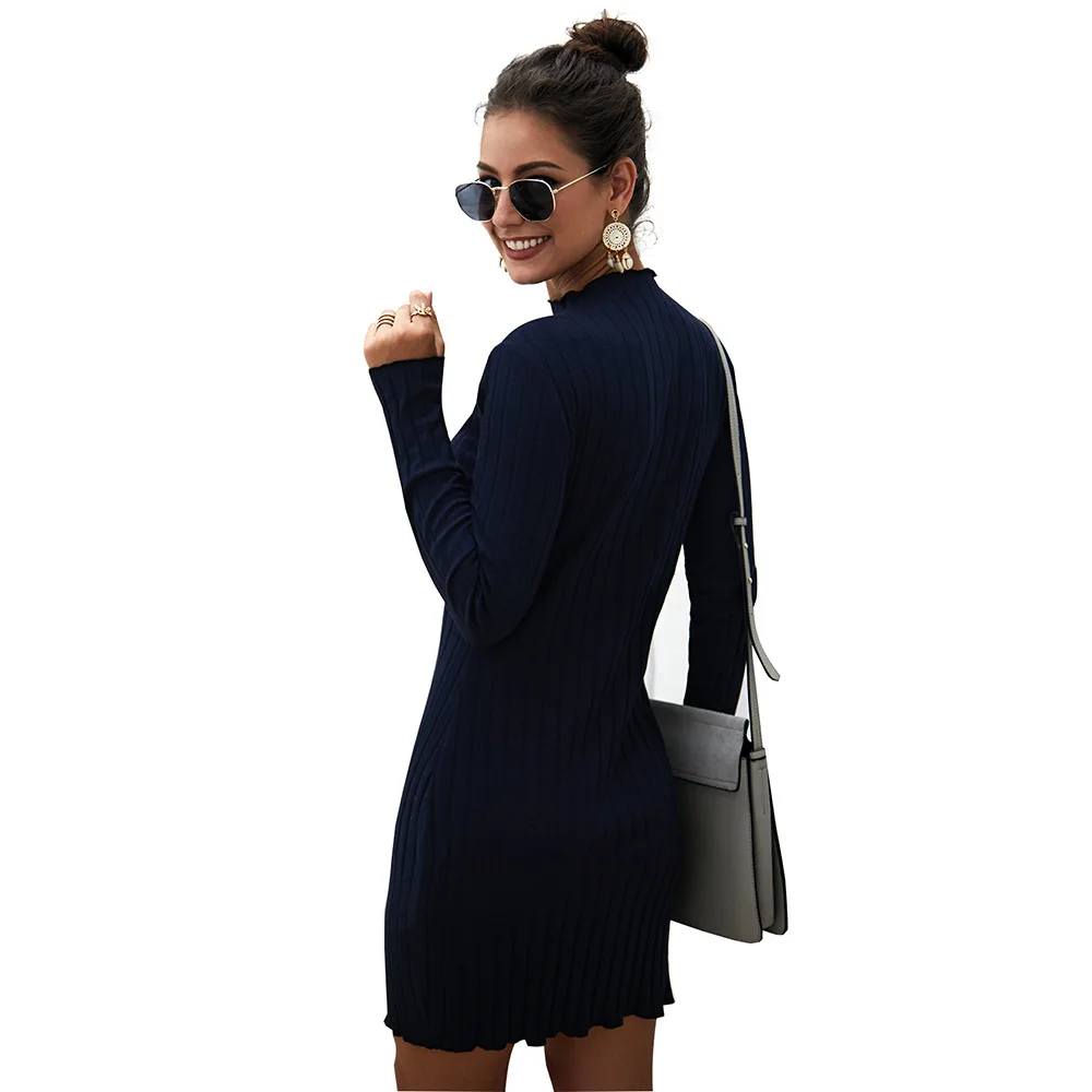 

Autumn Women Knitting Dress Solid Color Slim Sexy Mini Dress Female Fashion O-Neck Long Sleeve Casual Dresses Elegant Vestidos