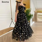 Женское Тюлевое платье с блестками Booma, черное вечернее платье-трапеция до щиколотки на бретелях с бантом, с поясом, для выпускного вечера