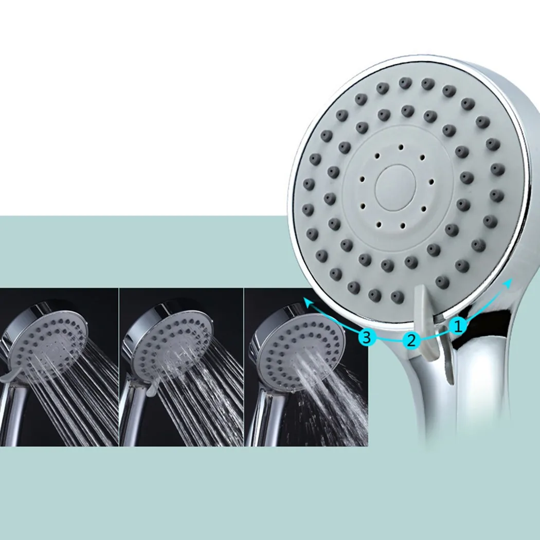 

New 3 Modes High Turbo Pressure Chrome Shower Head Bathroom Powerful Water Saving Shower Head Silver