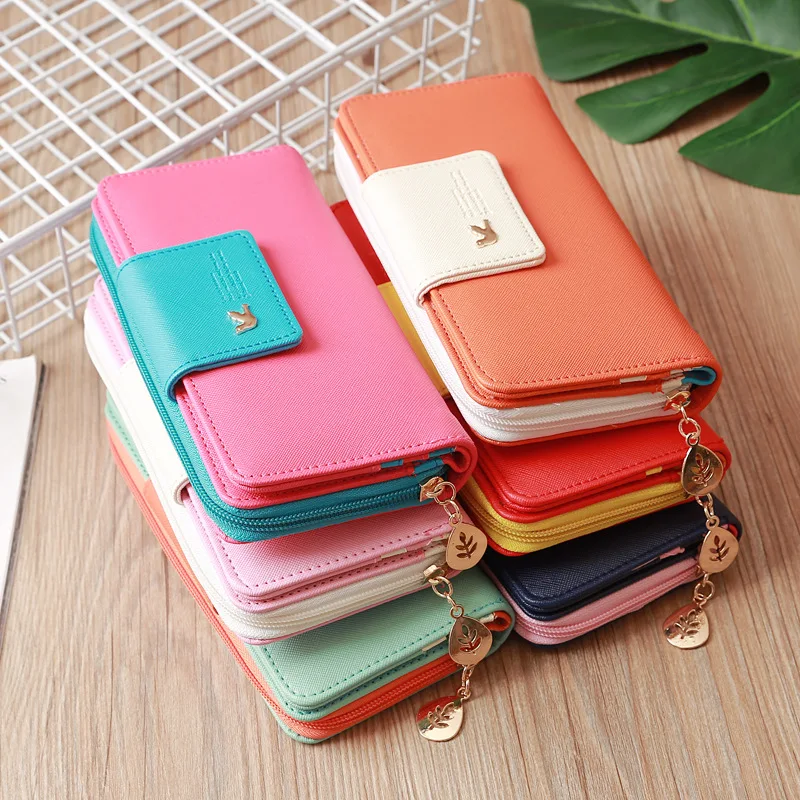 Кошельки для женщин модные тонкие длинные бумажники на молнии женский кожаный