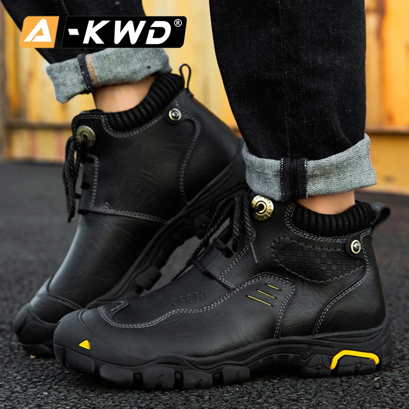 2019 из натуральной кожи Сезон Зима Мужские ботинки теплые деловые с высоким