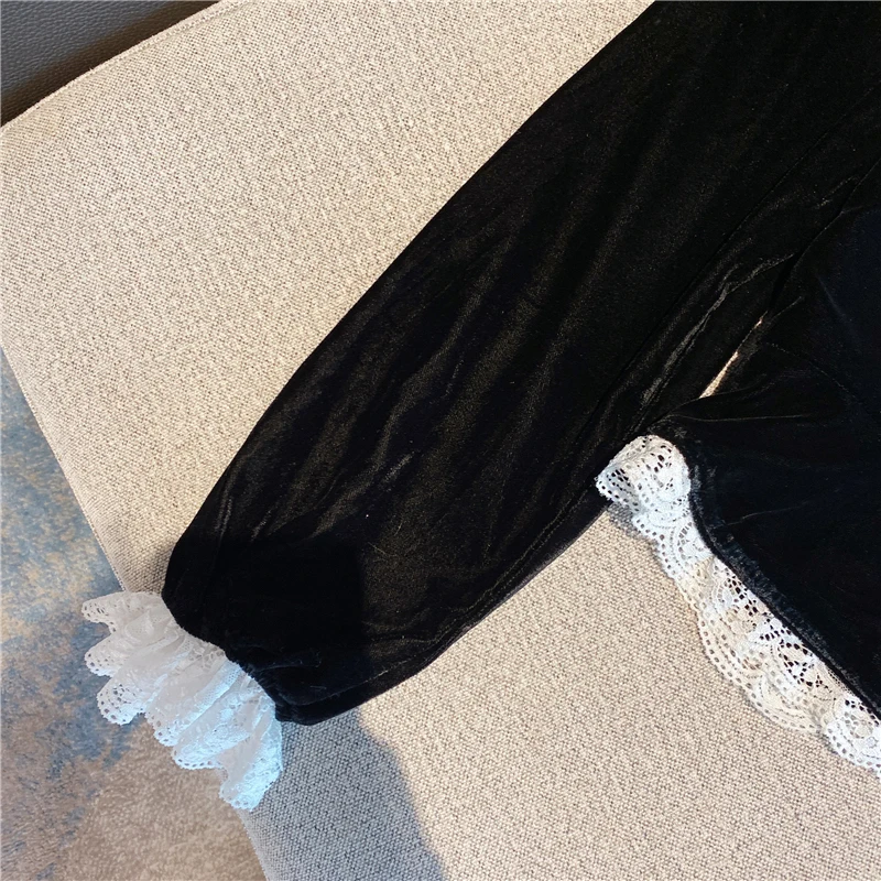 

QUALITY Newest HIGH Fashion 2021 Runway Jacket Women's Lace Edge Rhinestone Button Lace Sleeve Gold Velvet Jacket